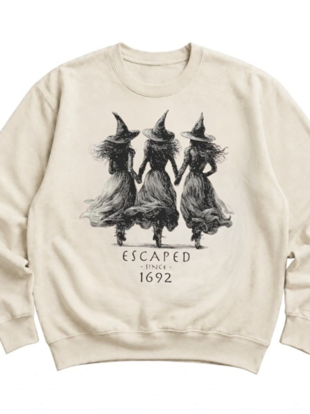Cream Crewneck Sweatshirt with Witch Trio Graphic